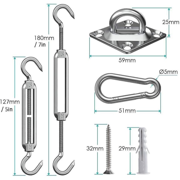 Rostfritt 304 rostfritt stål Sail Fixation Kit för triangulära, fyrkantiga och rektangulära solskydd