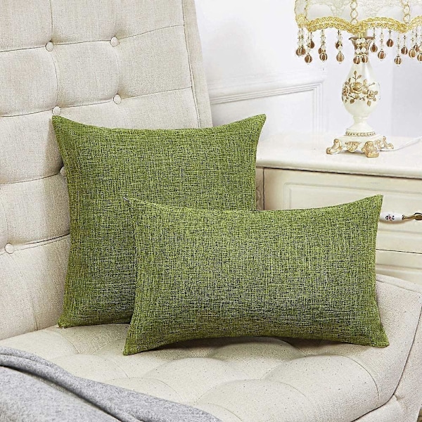 Sæt med 2 Grønne Pudebetræk Rustikke Linned Dekorativt Firkantet Pyntepudebetræk 50x50 cm til Sofa Couch Dekoration