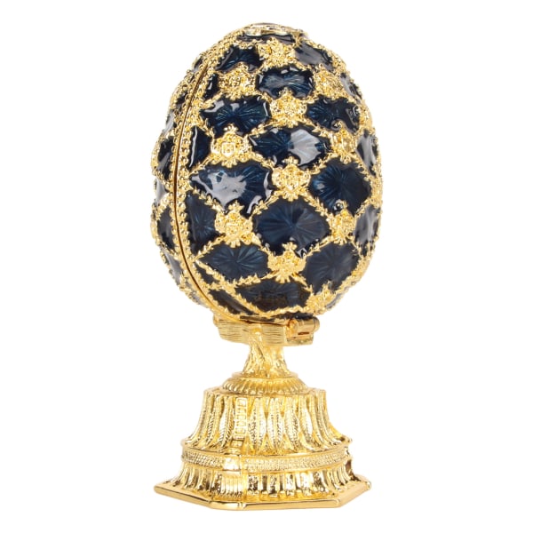 Håndmalt emaljert Faberge-stil dekorativt hengslet smykkeskrin for hjemmeinnredning Blå