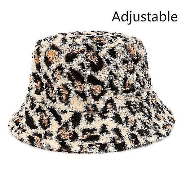 Leopardmönstrad konstpäls vinterhinkhatt för kvinnor - Beige