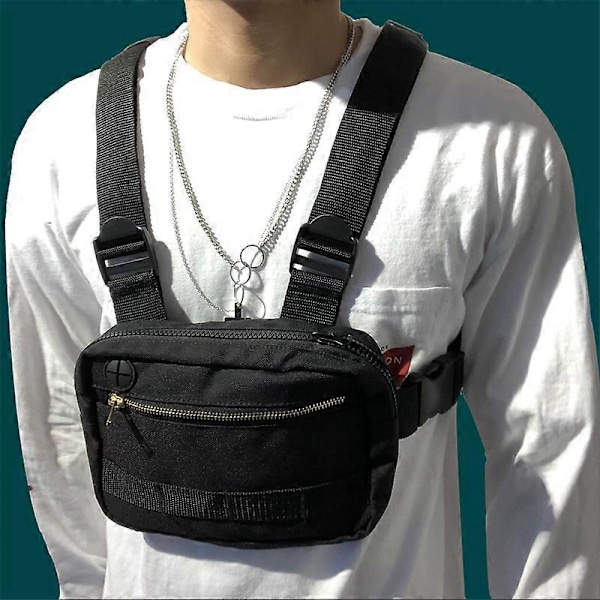 Sort Herre Dame Bryst Rig Taske Hip Hop Streetwear Taljetaske Justerbare Brysttasker Mavebælte