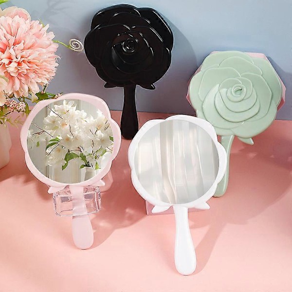 2 stk. Makeup med Blomster Frisør Håndspejl, Lommespejl Bærbar Resin hvid