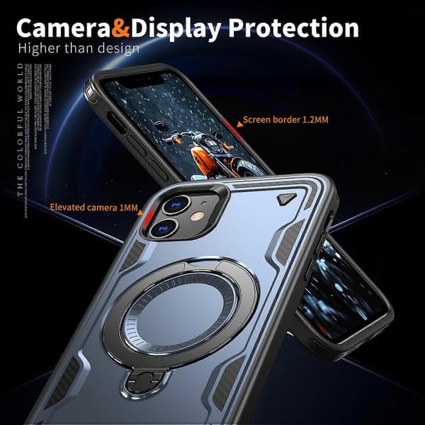 Deksler til iPhone 11/ XR Kompatibel med MagSafe Militær Beskyttelse PC+TPU Stativ Telefondeksel Blue