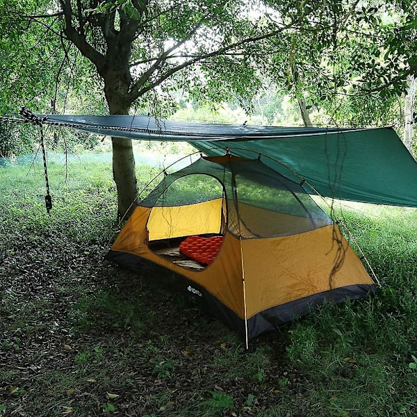 Mørkegrøn 3 x 3 m fortelt campingpresenning med vandtætte og UV-bestandige funktioner, udendørs aktivitetstilbehør inkluderet