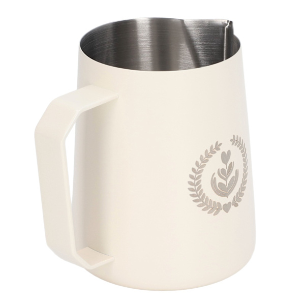 Mælkeskummerkande i rustfrit stål, skummekanden, blandingskop, kande til kaffedrikke, 450 ml, hvid