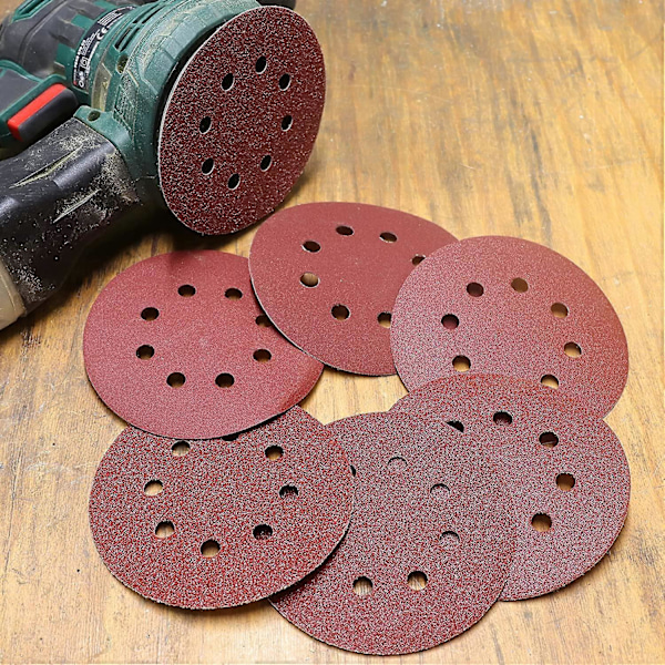 125mm Hiomapaperi Hiomalaikat P40/P60/P80/P120/P180/P240 8 Reikä Hiomakone