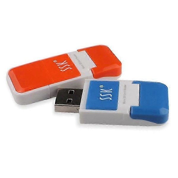 SCRS022 Kortläsare 480Mbps Plug and Play USB 2.0 USB Flash Mini SD-kortläsare kompatibel med PC Laptop Vit+Blå