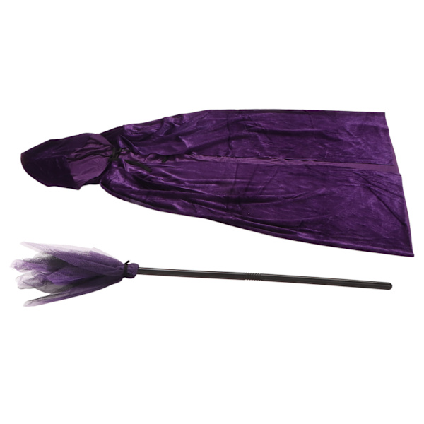 Lilla Wizard Hættekappe Blød Komfortabel Hætte Velvet Cape Wizard Broom Halloween kostumer til Cosplay