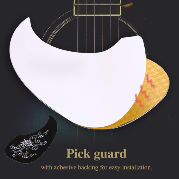 2 stk Kommaform Pickguard Pick Guard-klistremerke for akustisk gitar (Silver Vine)