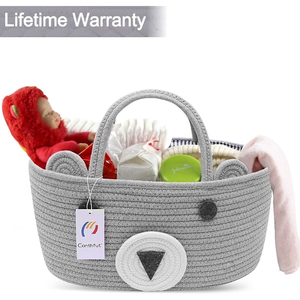 Baby Bleie Oppbevaringskurv Organizer 100% Bomullslerret Stilig Tau Barnerom Bærbar Oppbevaringsboks Håndveske og Bilorganisator for Stellebord - Topp Baby Shower Gave