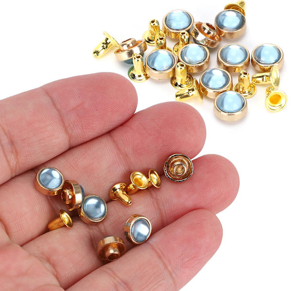 100 Set Färg Kristall Nitar Zink Legering Bagage Kläder Skor Dekoration DIY Verktyg 8mm Baby Blå