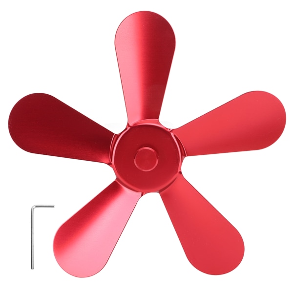 5 Blades Stove Fan Blade Aluminium Alloy Heat Powered Stove Fan Blades Replacement for Fireplace Fan Red