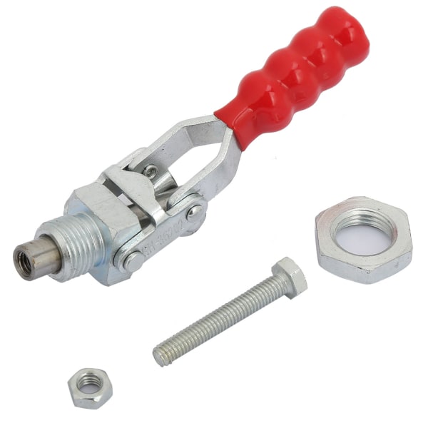 1 STK Galvanisert jern 10 mm rekkevidde Push/Pull Quick Release Vippeklemme 100 kg Clamping Force-sølv+rød