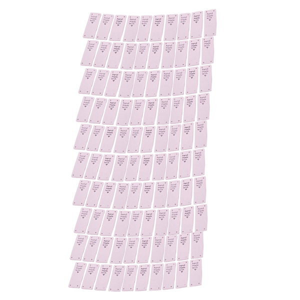 100 stk håndlagde etiketter i mikrofiber, slitesterke, med tydelig trykk, glatte og praktiske symerker01