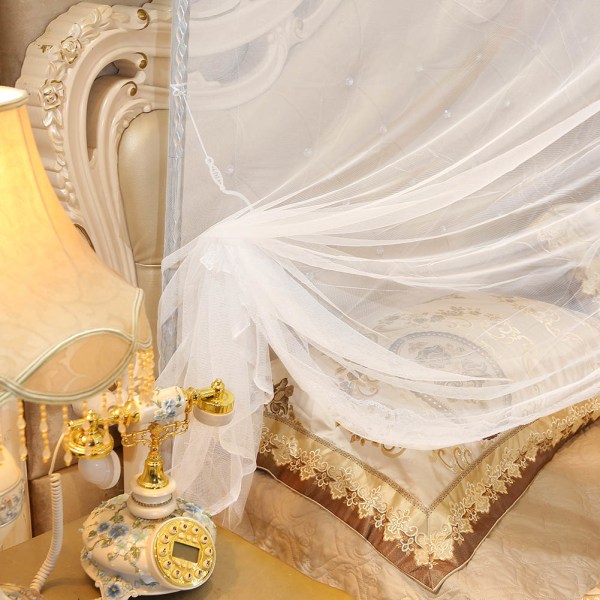 Luxury Princess Four Corner Stolper Seng Gardin Baldakin Netting Myggnett Sengetøy (M)