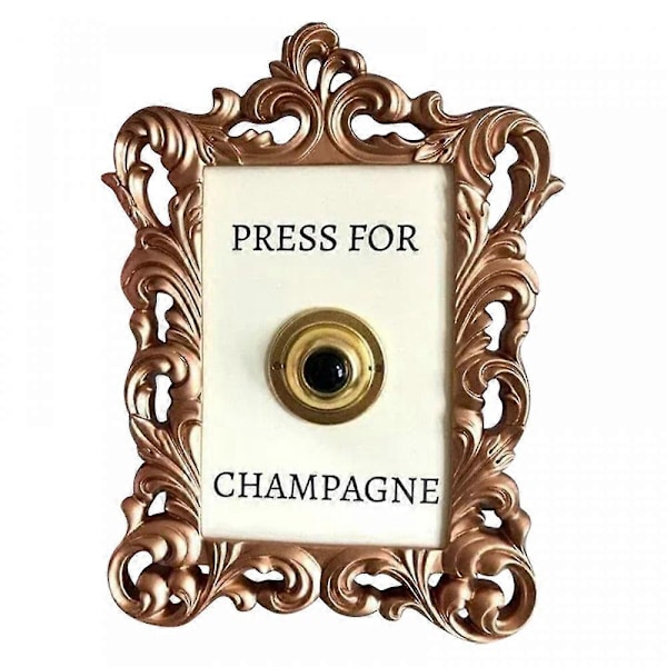 Kehyksellinen Vintage-nappi \"Press For Champagne\", samppanjateemainen seinäkoriste, \"Press For Champagne\" -ovikello, teemainen seinäkoriste