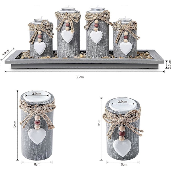 Ljusstake Set om 4 med Träbricka, Bordsdekoration Heminredning Vardagsrum Sovrum Dekoration Bröllop Födelsedag Julfest Ornament