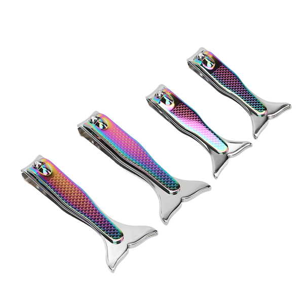 4 st Fishtail Nagelklippare Set Rostfritt stål Elektropläterad Exakt skärning Långt handtag Bärbar Nagelklippare