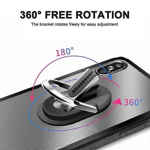 Sort, alsidig mobiltelefonholder 3 i 1 360 graders rotation mobiltelefon ringholder til bil og hjem