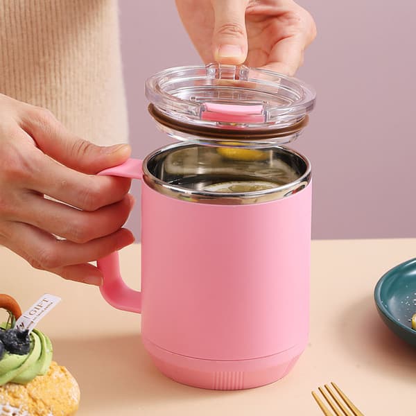 Kaffemugg 460ml 304 Rostfritt Stål Foder Läckagesäker Elegant Bärbar Mugg för Utomhusaktiviteter Rosa