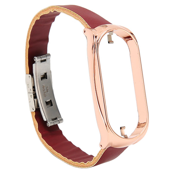 Rostfritt stål PU-läderrem med case Smart Watch bytestillbehör Passar för Mi Band 7 Brun och guld