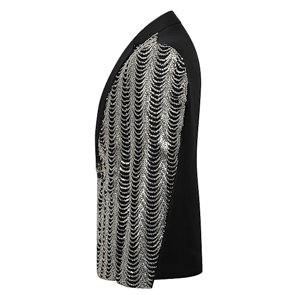 Sequin-besat jakke med haklapel til bryllup og banket for mænd - Sort/Guld - 3XL