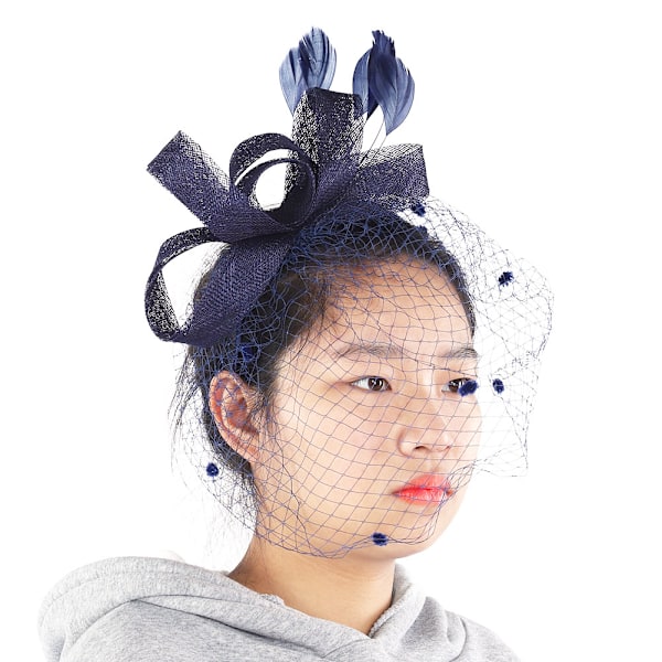 Bryllup Kvinner Nett Mesh Brud Slør Hatter Brud Fascinator Hodeplagg Hår Tilbehør(Marineblå)