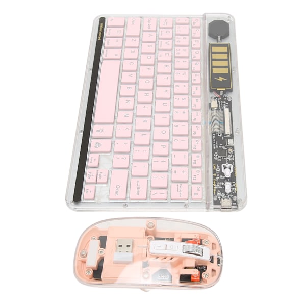 Transparent trådløst tastatur og mus-kombo 3-modus tilkobling bakgrunnsbelyst tastatur og mus for nettbrett PC mobiltelefon rosa