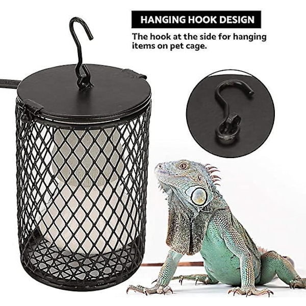 Reptil Varmelamper, 100W Infrarød Keramisk Varmepære med Beskyttende Holder Terrarium Varmelampe til Reptiler og Padder. Pære Ikke Inkluderet (Sort)