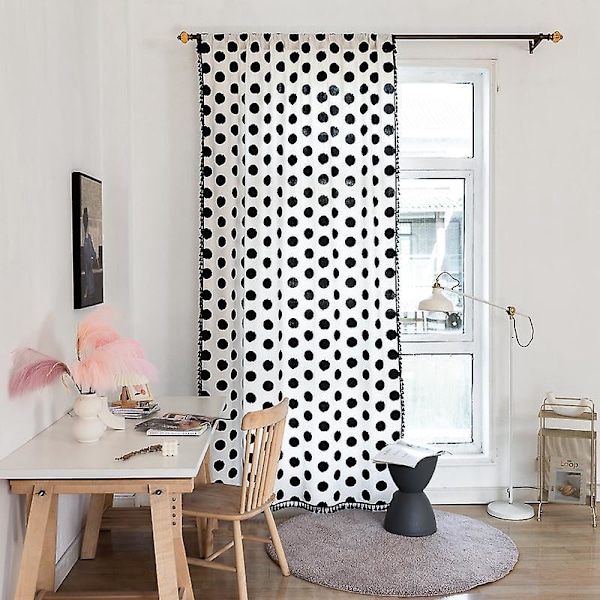 Geometriske Stribede Semi-Mørklægningsgardiner til Stue Boho Bomuld Linned Mørklægningsgardiner (52\" B x 84\" L)