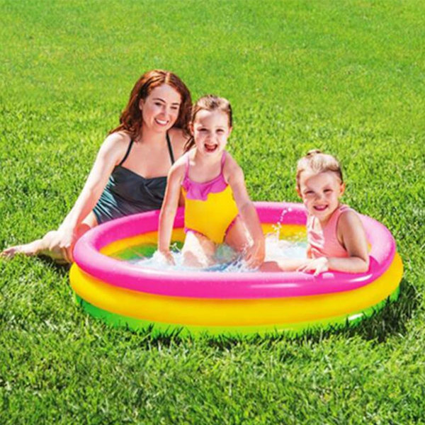 60cm/90cm/120cm Baby Svømmebassin 3 Farve Regnbue Rund PVC Oppustelig Børn Lille Pumpe Bassin Blæse Op Børn Polstring Bassin
