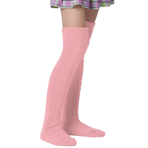 Kabelstickad Varm Ben Rörvärmare Strumpor Vinter Ben Tube Lår Hög Boot Sockspink