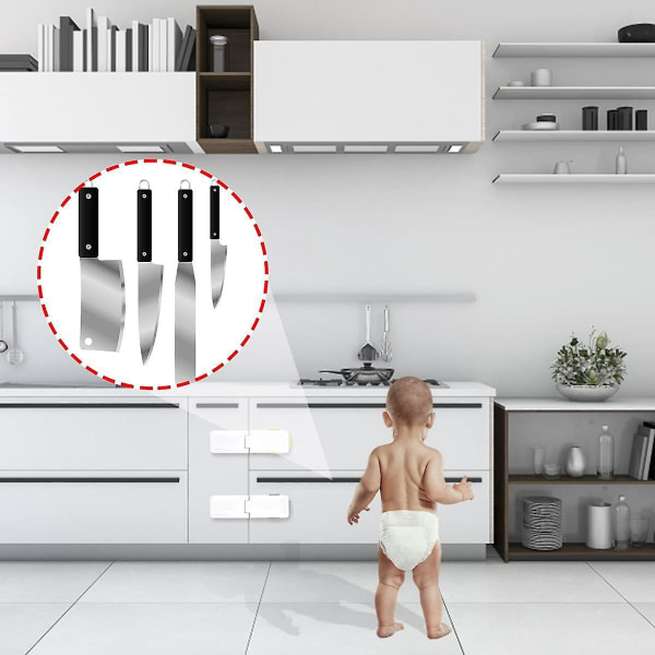 Babysikkerhetslås for skuff, dør og kjøleskap - Ingen verktøy nødvendig - 6 deler (3 grå + 3 grønne)