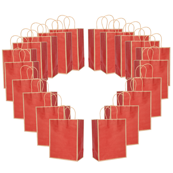 20 stk Kraftpapirpose Gjenbrukbar miljøvennlig pose for klesgaver 21 x 11 x 27,5 cm (mørk rød)