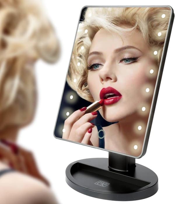 Makeup Spejl LED-belysning Kosmetisk Spejl med Belysning Bordstativ Fritstående Bærbart Sort