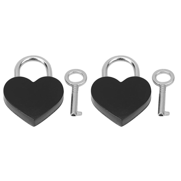 2 set hjärtformade lås i metall, färgglada, utsökta hänglås, hushållsartiklar, hantverksmaterial med nycklar 30x39mmSvart