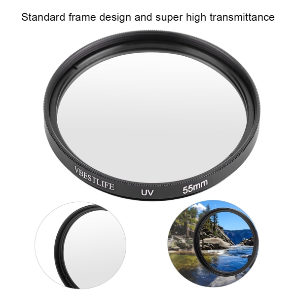 Ultratynn UV-filterlinsebeskyttelse for DSLR-kameraer 55 mm 55mm