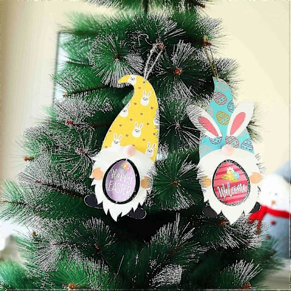 Glad Påsk Ornament i Trä Trägnom för Dockdörr Hängande Hänge Gul
