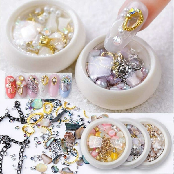 7 Lådor 3D Nagelkonst Strass Dekoration Set Nagelborr Manikyr Smycken Blandad Nagelkonst Strass