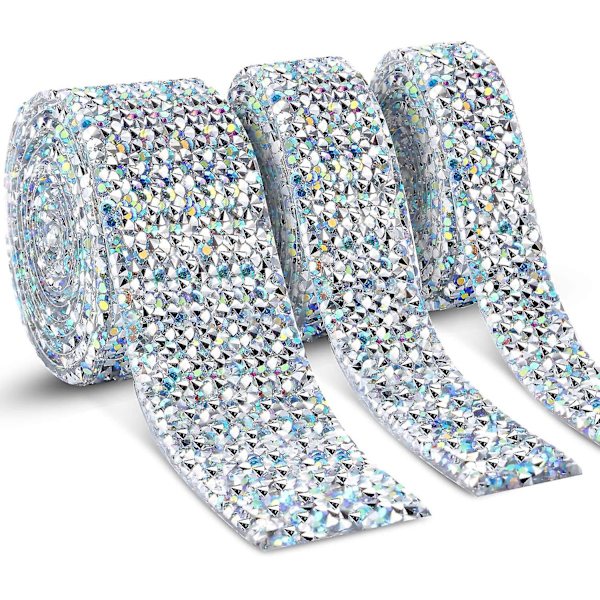 Färgglada Kristall Rhinestone Band Självhäftande 3 Yards Bling Band Rulle - 3 Rullar i 3 Storlekar