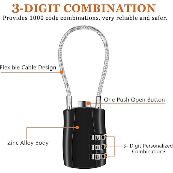 Matkalukot, 3-numeroinen yhdistelmälukot matkatavaroille, kuntosalin kaapille, salkulle, repulle, läppärilaukulle (1 pakkaus)
