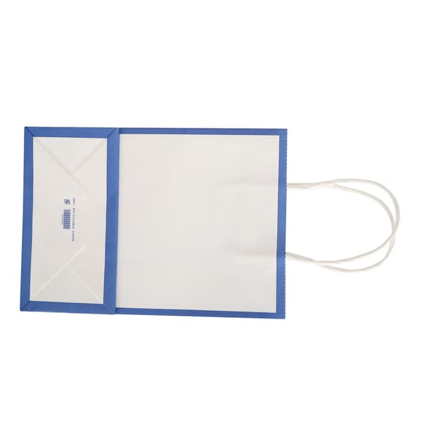 10 st Shopping Förpackning Papperspåse Bärbar Kraftpappers Presentpåse Vit+Blå Kant