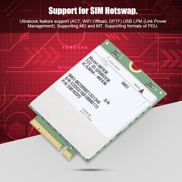 Til Huawei ME936 100Mbps FDD LTE 4G-modul med NGFF-grænseflade, der understøtter HSPa WCDMA 3G / 4G LTE