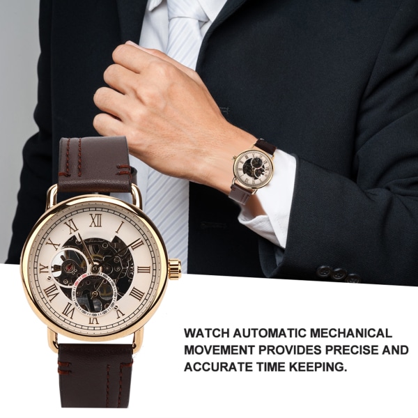 FORSINING Fasjonabelt armbåndsur Mekanisk semiautomatisk hulmønster herreklokke (White SurfaceGold Case)