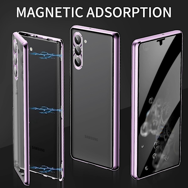 Samsung Galaxy S23+ Anti-peep Telefonskal Baksida - Härdat Glas+PC Panel - Stöttåligt Skal med Säkerhetsspänne och Magnetisk Adsorption Silver