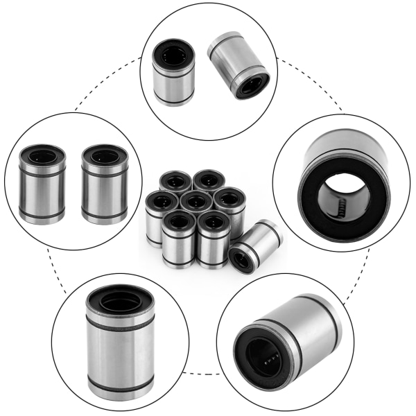 8 stk LM10UU 10 mm lineær bevegelse kulelagerbøssing for 3D-skriver CNC-deler