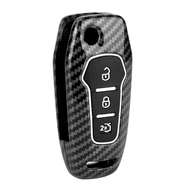 3 knapper sort kulfiber stil fjernbetjening nøglehus foldbart etui passer til Ford