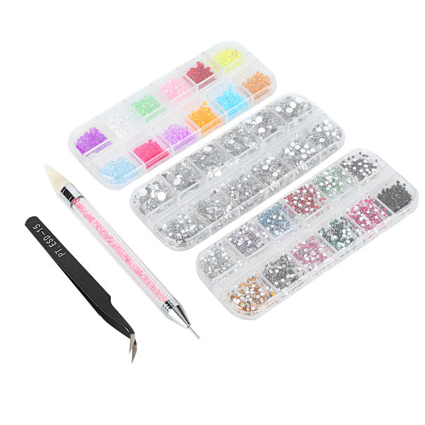 Neglekunst DIY Rhinestone Manikyrverktøy Flat Pointed Base Mini Beads Dekorasjon Set5Pcs