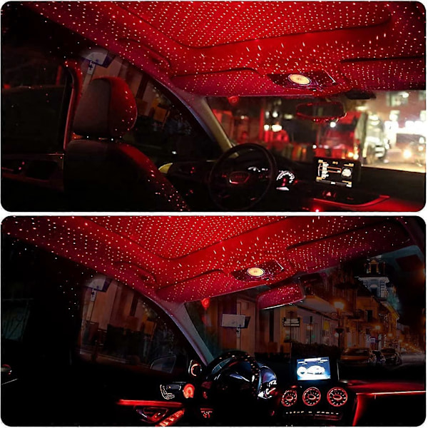 LED-tunnelmavalo, auton USB-kattolamppu tähtitaivas-tunnelmavalo LED-projektori punainen yövalo säädettävä useita tiloja, romanttinen USB-valo autoon