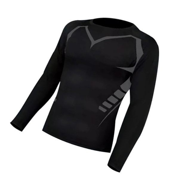 Treningsgenser for menn, tettsittende, langarmet, hurtigtørkende skjorte, sportsklær for utendørs løping og trening, fitnessklær, svart, XL